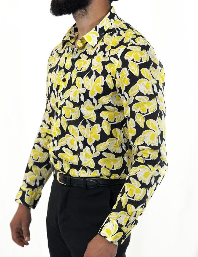 Gele Regular Fit Overhemd met Bloemenpatroon en Lange Mouwen – Exclusief & stijlvol