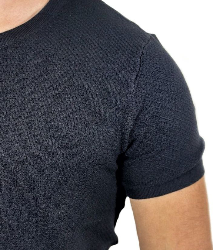 Zwart Slim Fit T-shirt met Geweven Patroon – Comfort en Klasse in Één