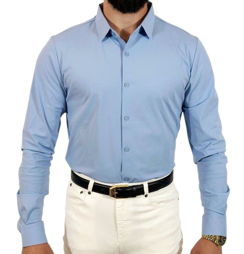 Lichtblauw Slim Fit Overhemd met Lange Mouwen – Rekbaar voor Optimaal Comfort