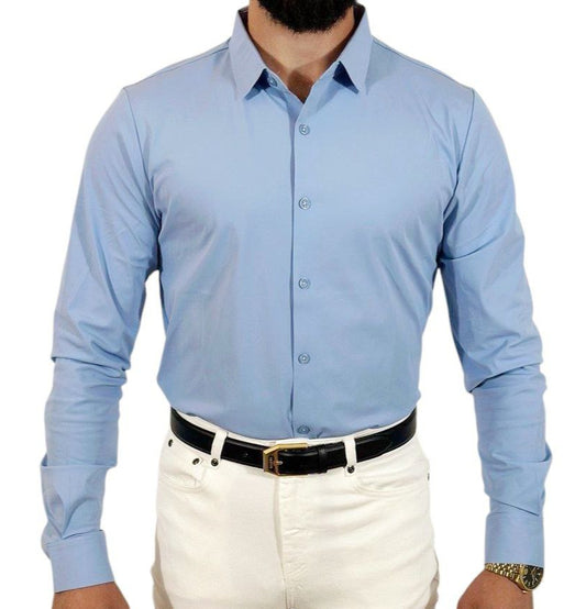 Lichtblauw Slim Fit Overhemd met Lange Mouwen – Rekbaar voor Optimaal Comfort